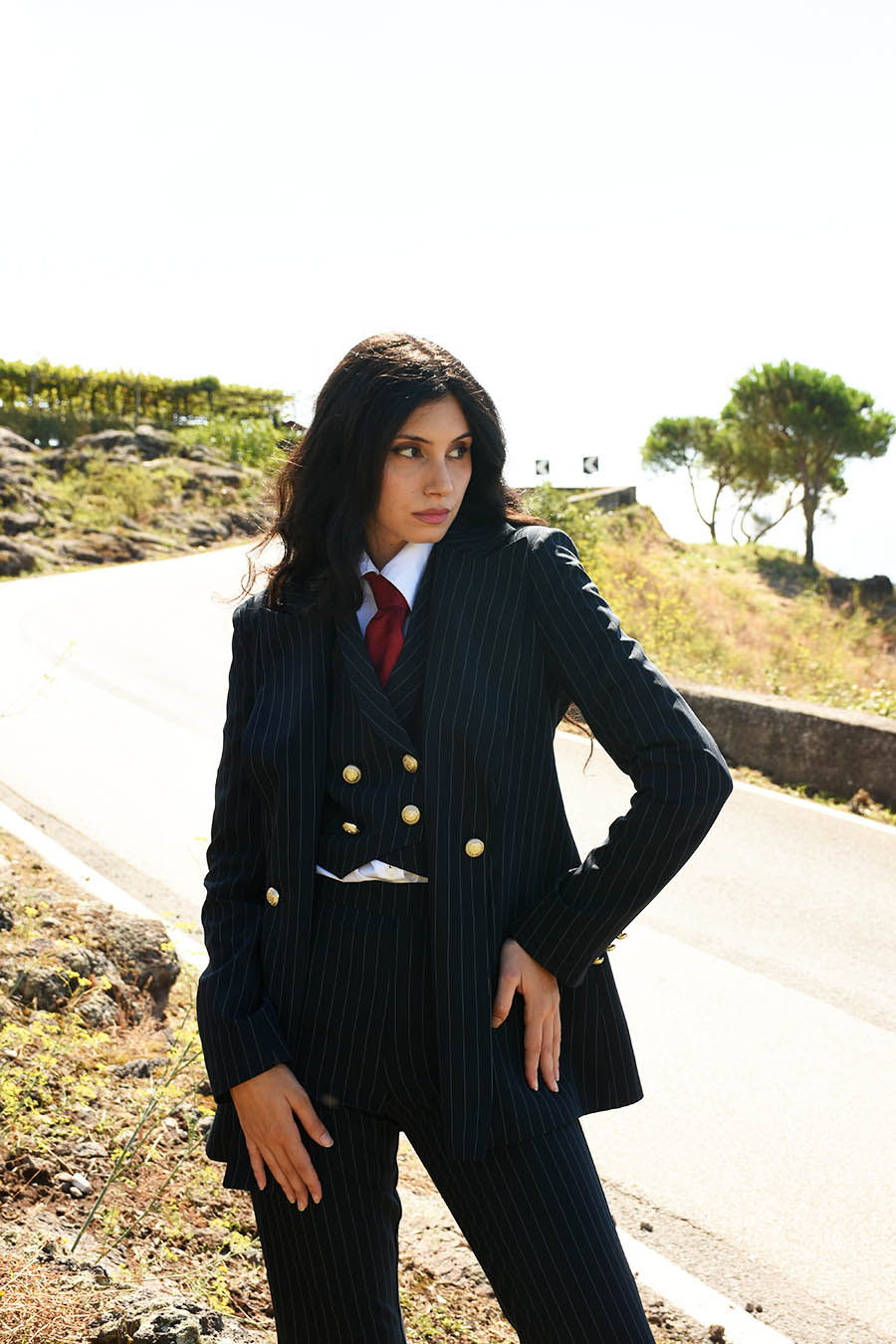 Tailleur Unica 3 pezzi colorazione Gessato Blu