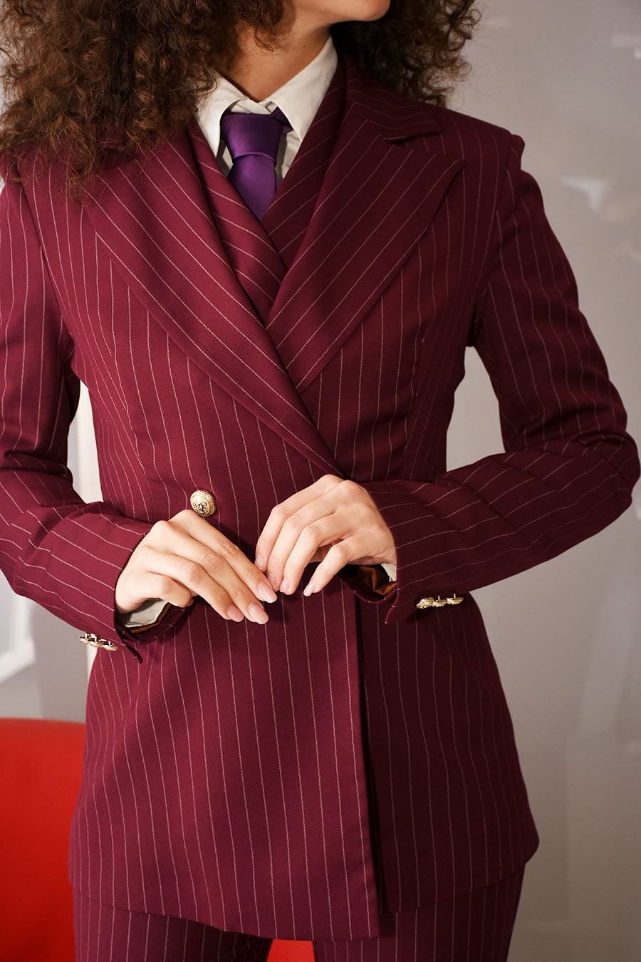 Tailleur Unica 3 pezzi colorazione  Gessato Bordeaux