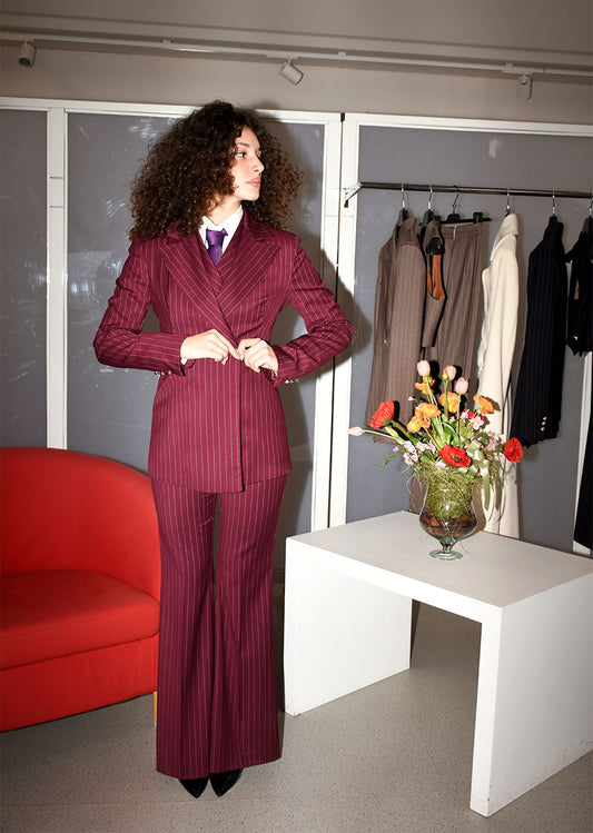 Tailleur Unica 3 pezzi colorazione  Gessato Bordeaux