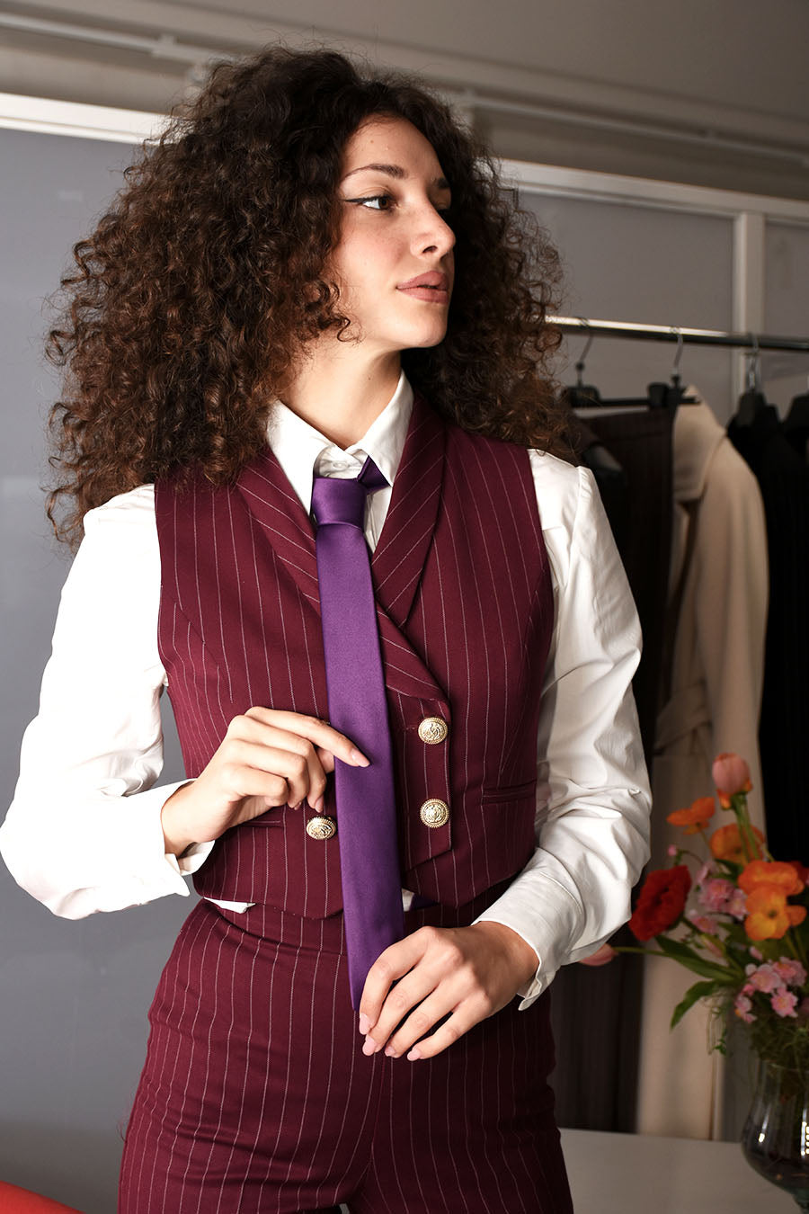 Tailleur Unica 3 pezzi colorazione  Gessato Bordeaux