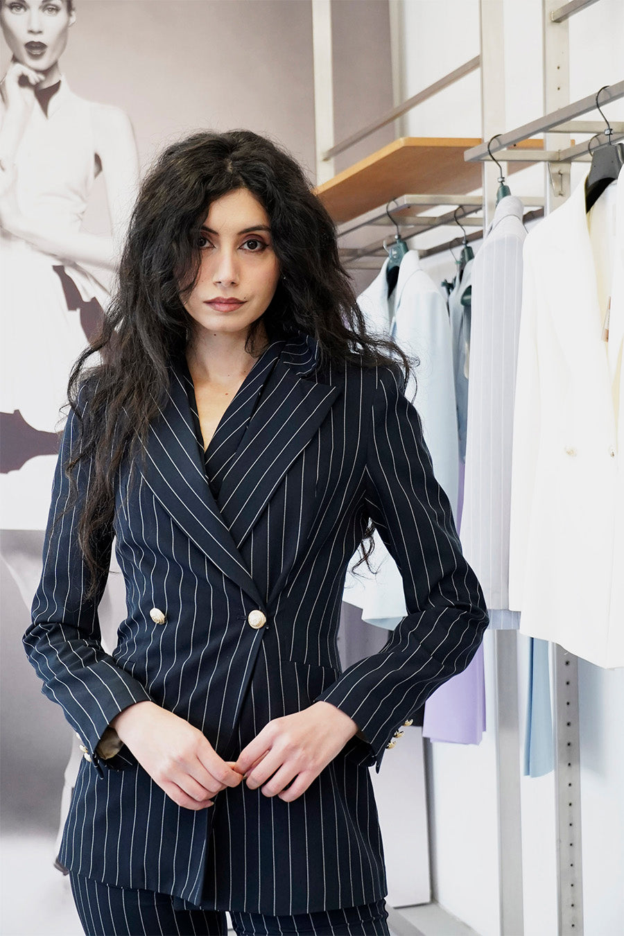 Tailleur Unica 3 pezzi colorazione Gessato Blu Scuro