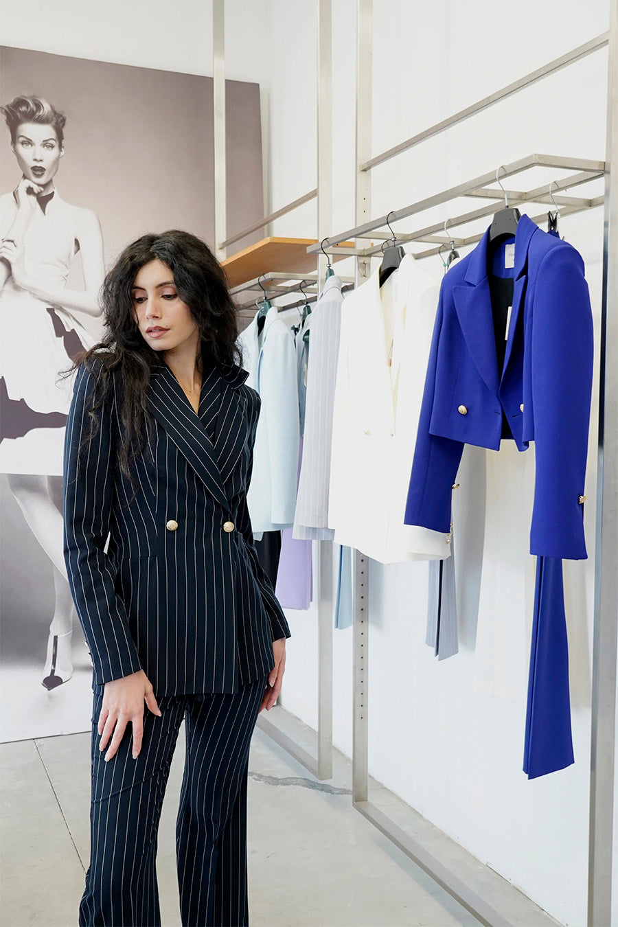 Tailleur Unica 3 pezzi colorazione Gessato Blu Scuro