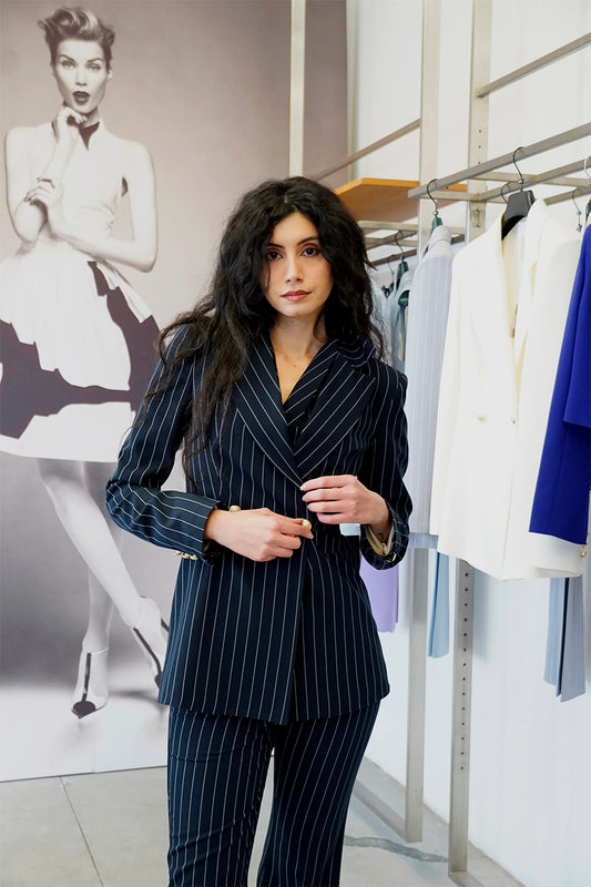 Tailleur Unica 3 pezzi colorazione Gessato Blu Scuro