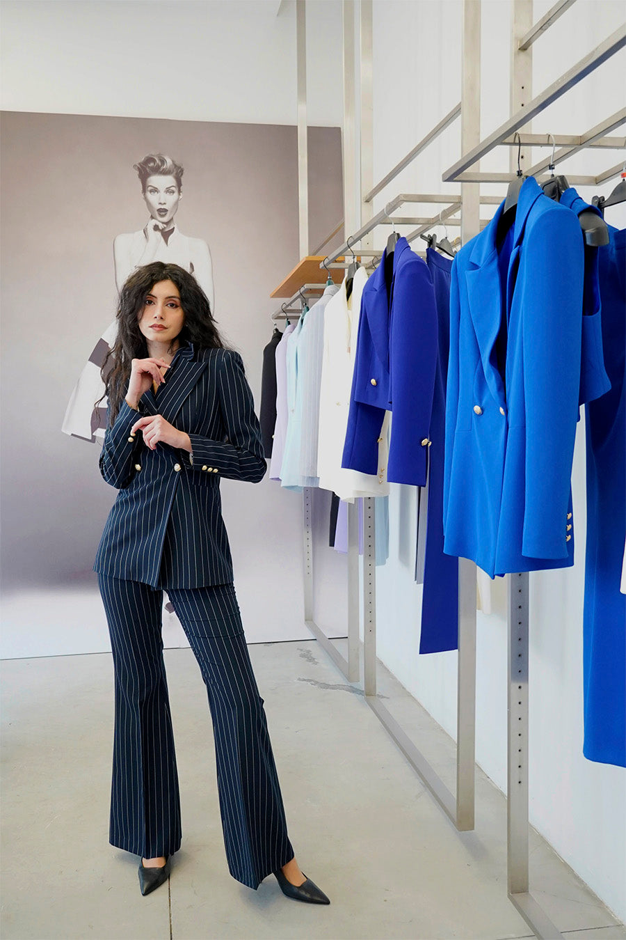 Tailleur Unica 3 pezzi colorazione Gessato Blu Scuro